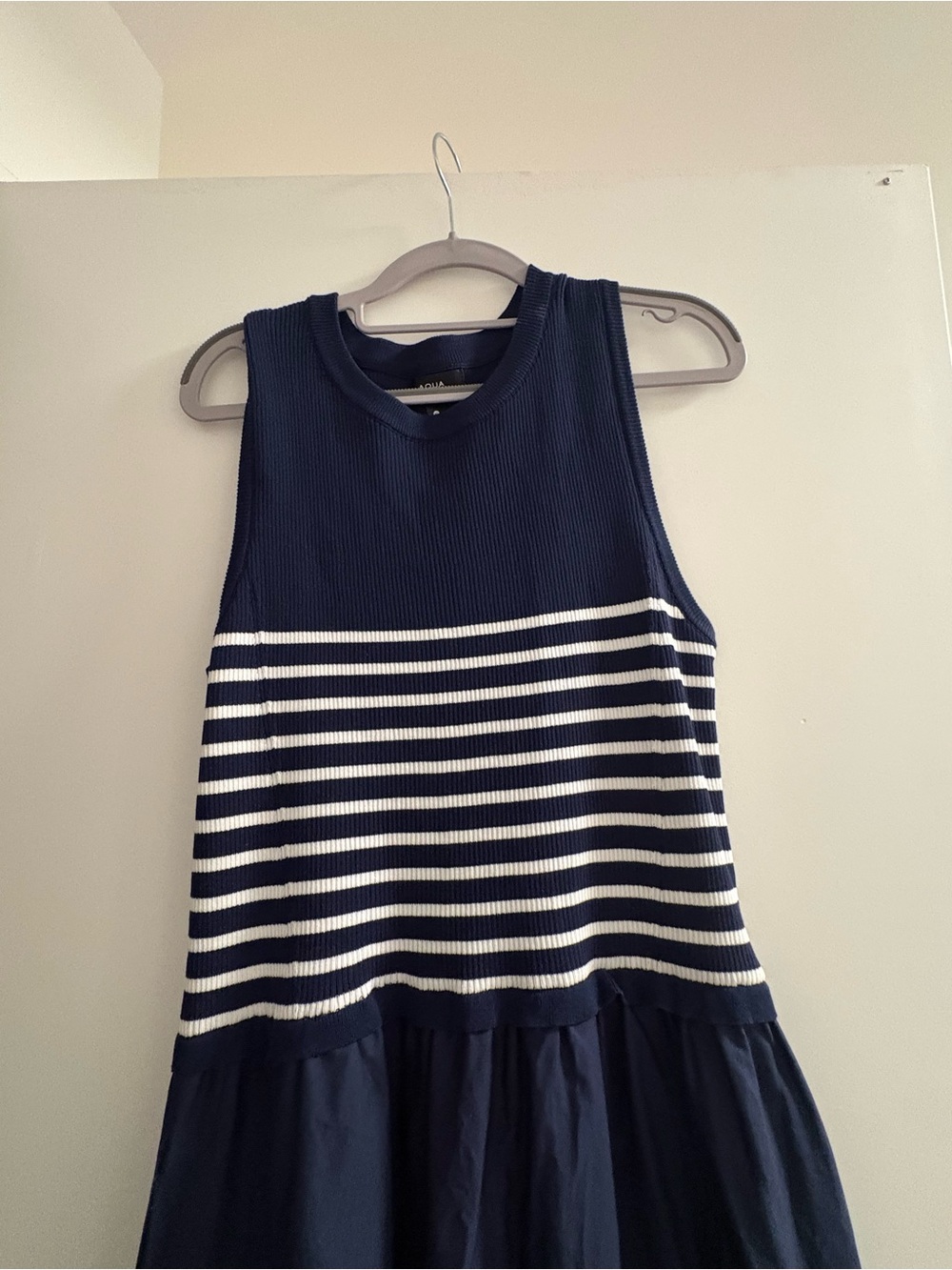 Aqua Navy and White Striped Sleeveless Tank Dress